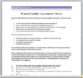 Sample set of proposal quality assessment criteria
