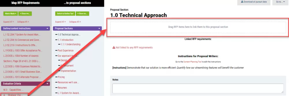 RFP requirement cross-referencing and compliance matrix building
