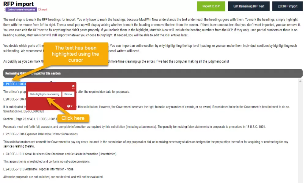 Importing RFP Requirements