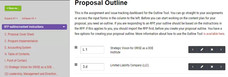 Things you can try in the Proposal Outline Editor Tool