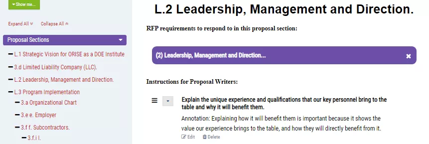 Things you can try in the Proposal Content Planning tool