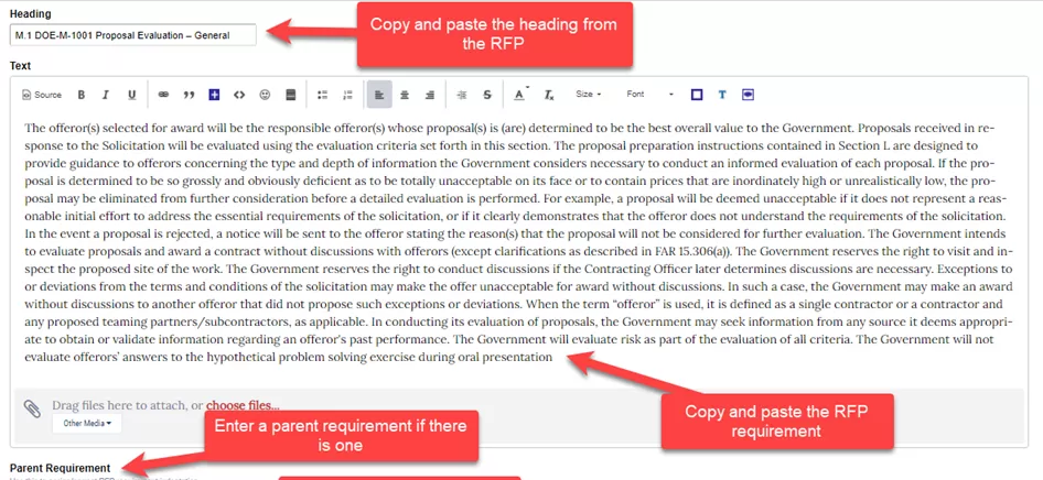 Things you can try in the Import RFP Requirements Tool